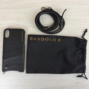 BANDOLIER iPhone XR Crossbody Emma Case Black Leather Pewter Adjustable Card